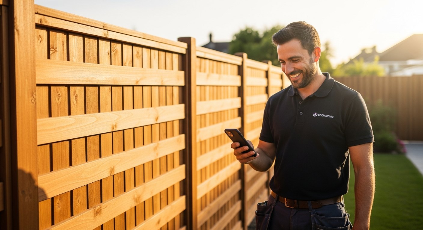 Fencing contractor checking new leads on their phone